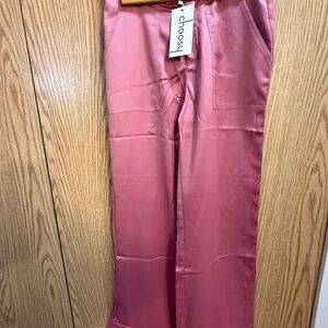 Choosy Women's Elegant Pink Wide Leg Pants